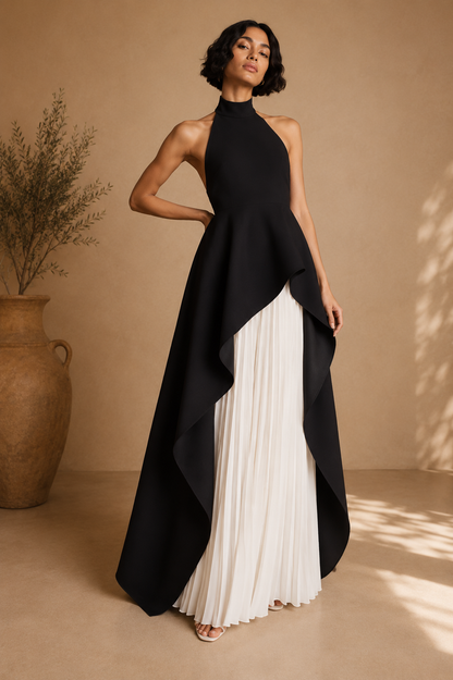 Inés | Vestido largo con capas y cuello halter
