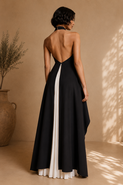 Inés | Vestido largo con capas y cuello halter