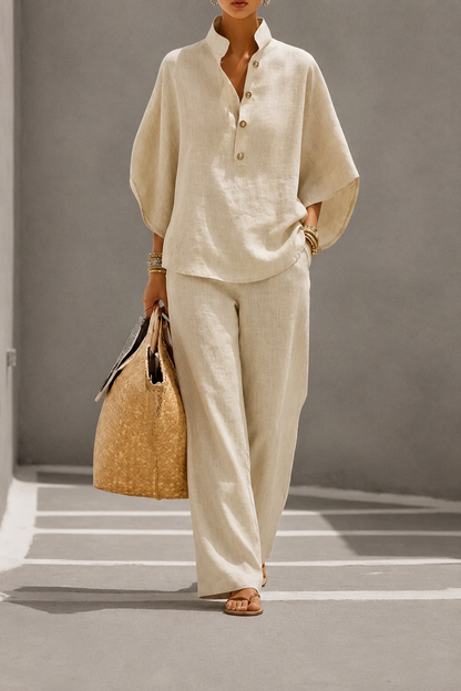 Maribel™ | Conjunto de lino con mangas murciélago y pantalones anchos