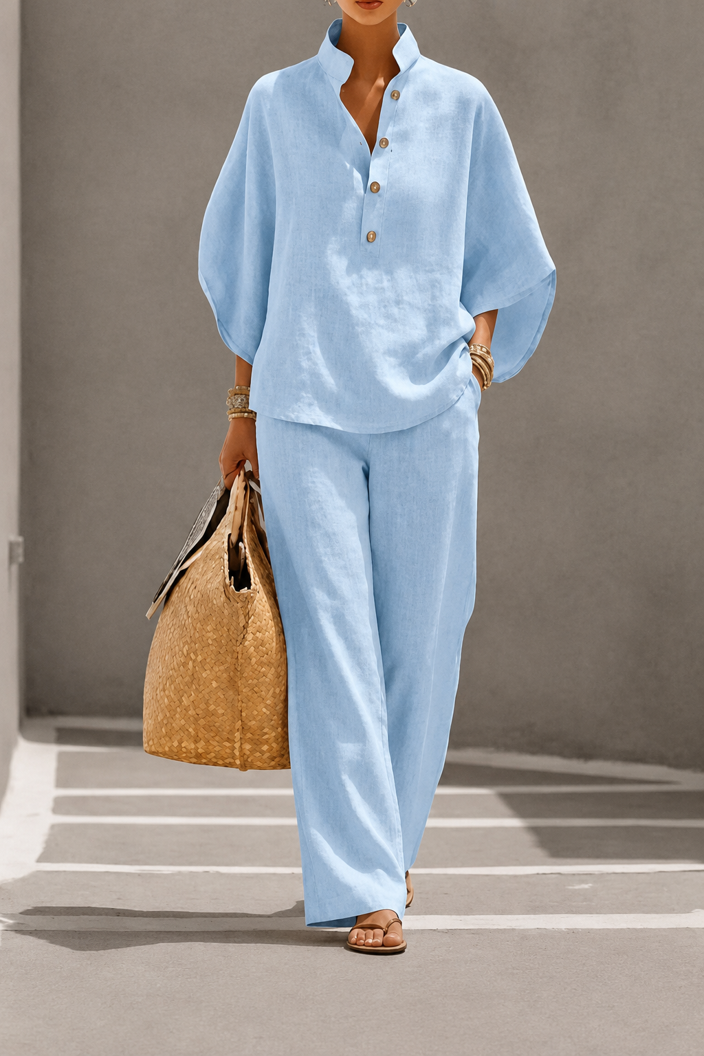 Maribel™ | Conjunto de lino con mangas murciélago y pantalones anchos