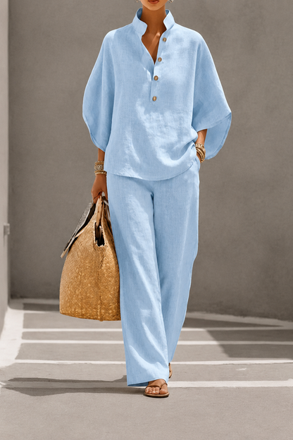 Maribel™ | Conjunto de lino con mangas murciélago y pantalones anchos