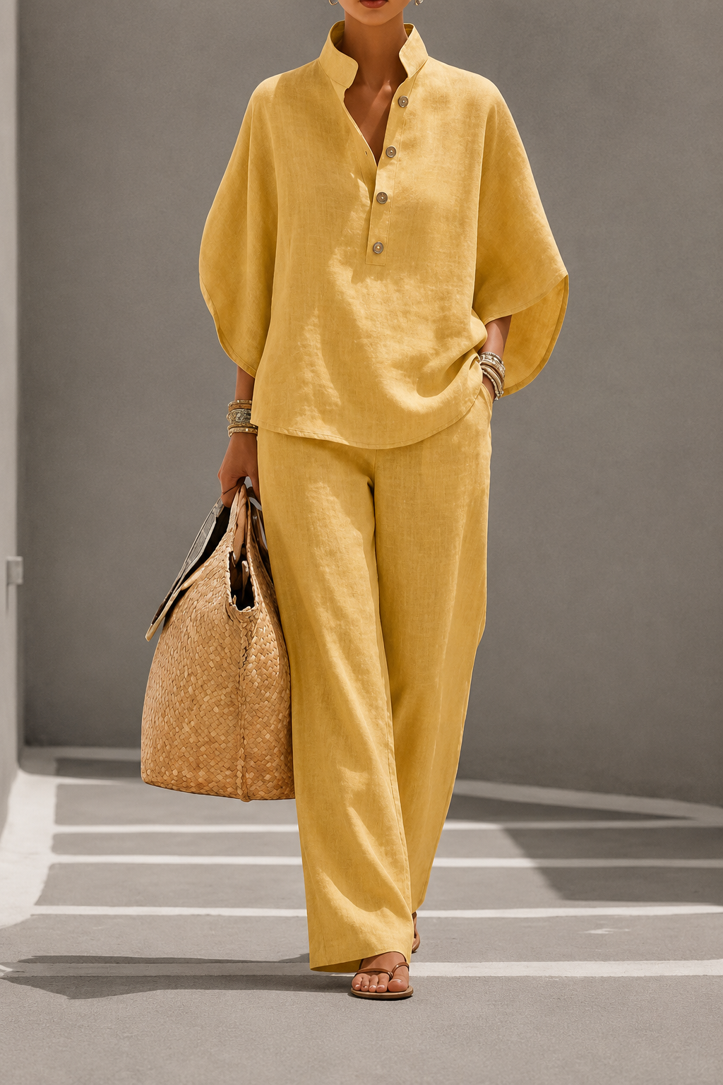 Maribel™ | Conjunto de lino con mangas murciélago y pantalones anchos
