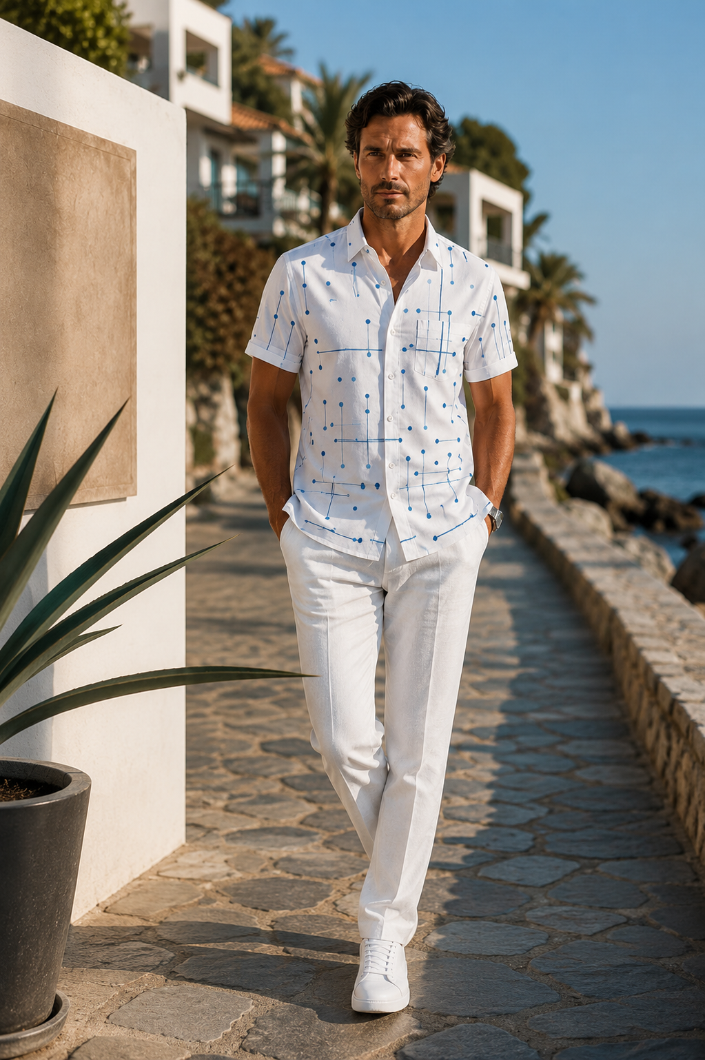 Lucky™ | Camisa abotonada de corte relajado con estampado geométrico