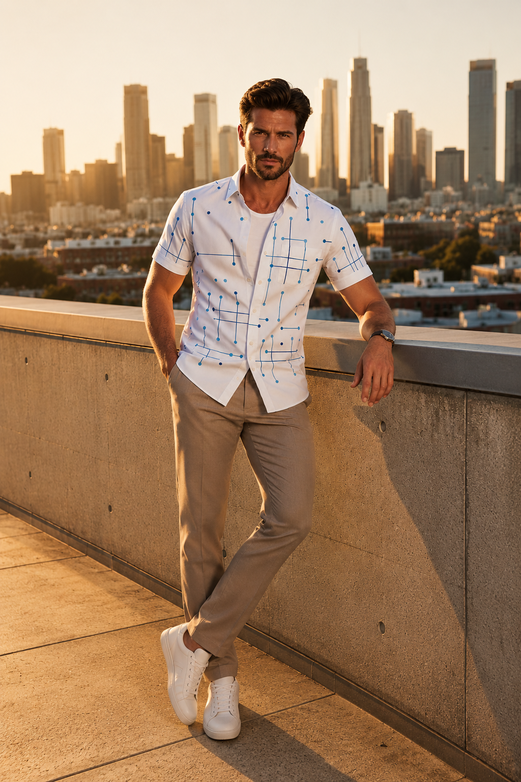 Lucky™ | Camisa abotonada de corte relajado con estampado geométrico