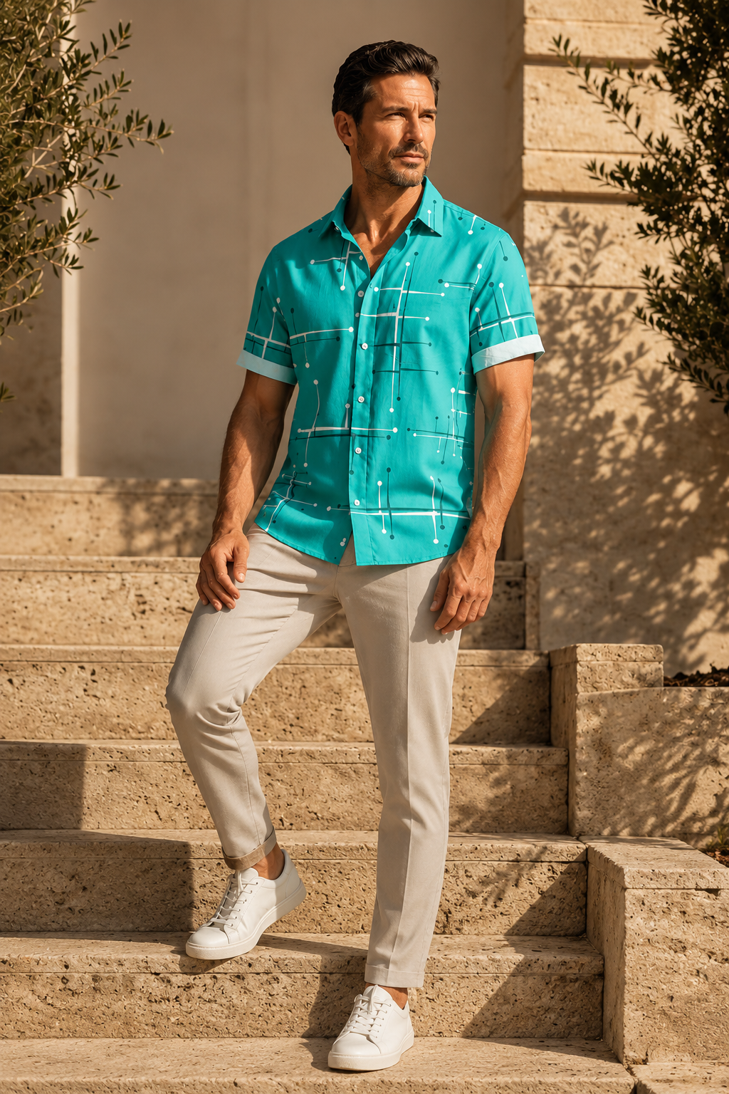 Lucky™ | Camisa abotonada de corte relajado con estampado geométrico
