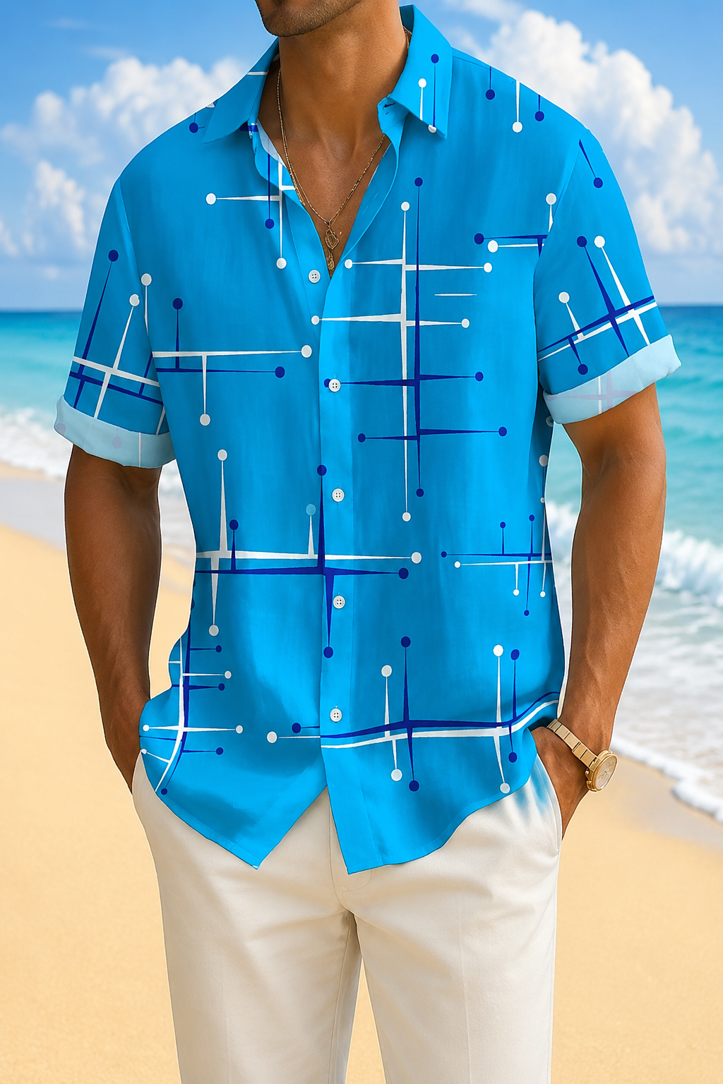 Lucky™ | Camisa abotonada de corte relajado con estampado geométrico