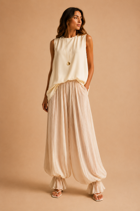 Sara | Pantalón palazzo plisado