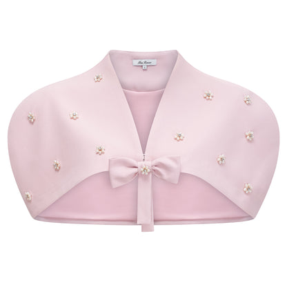 Conjunto de Chal Rosa, Corsé y Falda Plisada Priscille