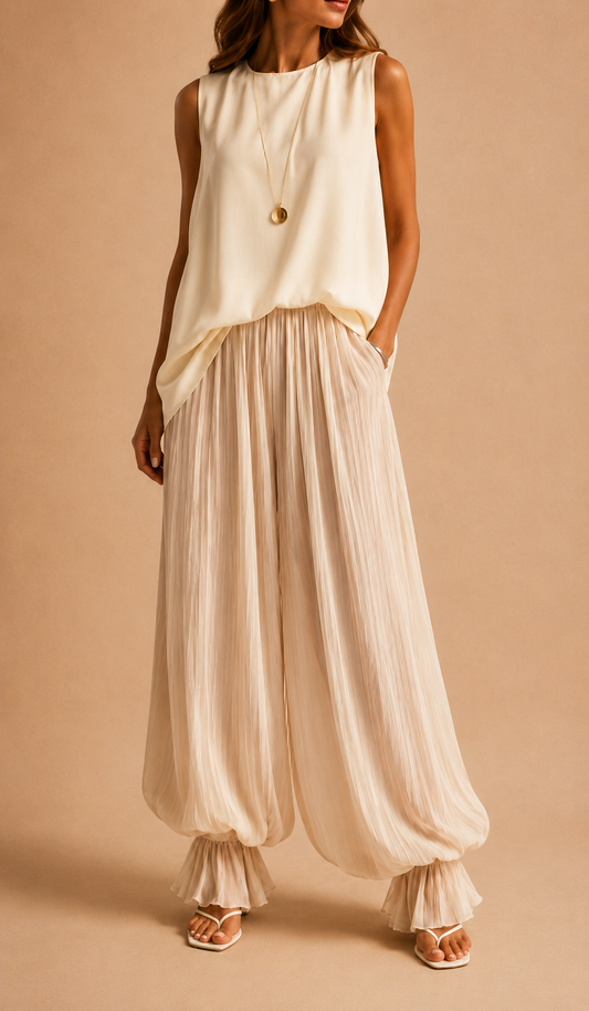 Sara | Pantalón palazzo plisado