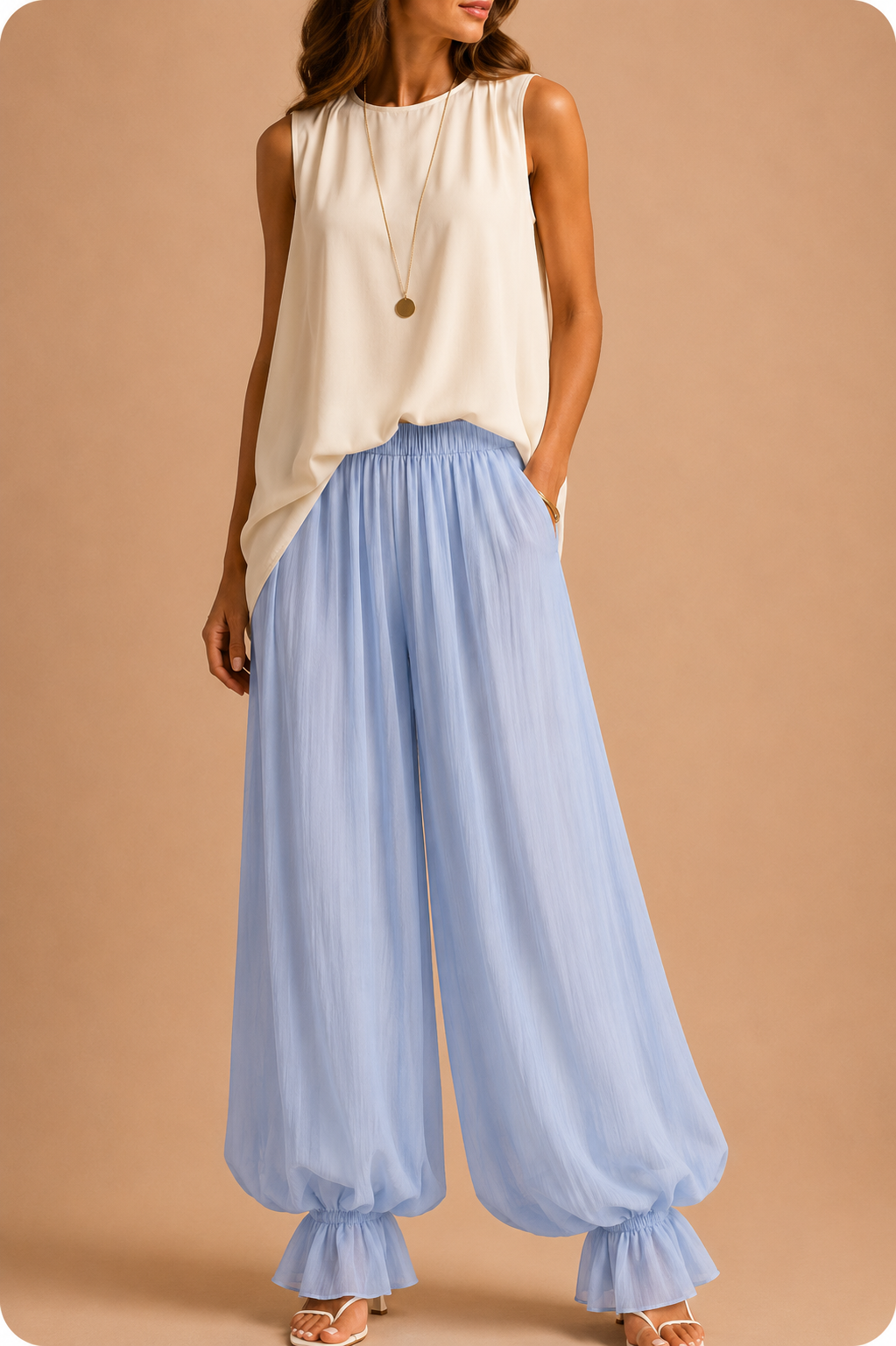 Sara | Pantalón palazzo plisado