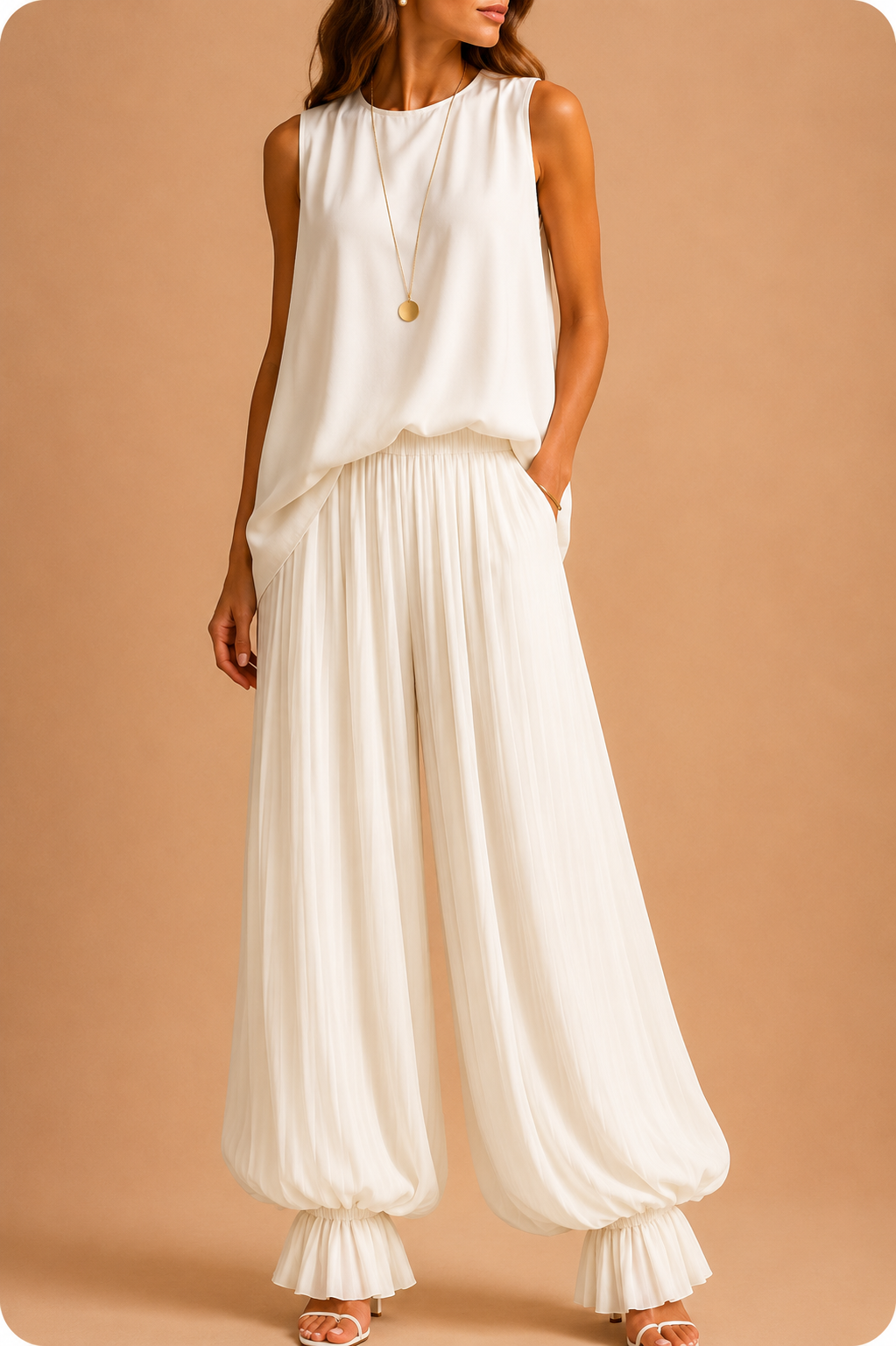 Sara | Pantalón palazzo plisado