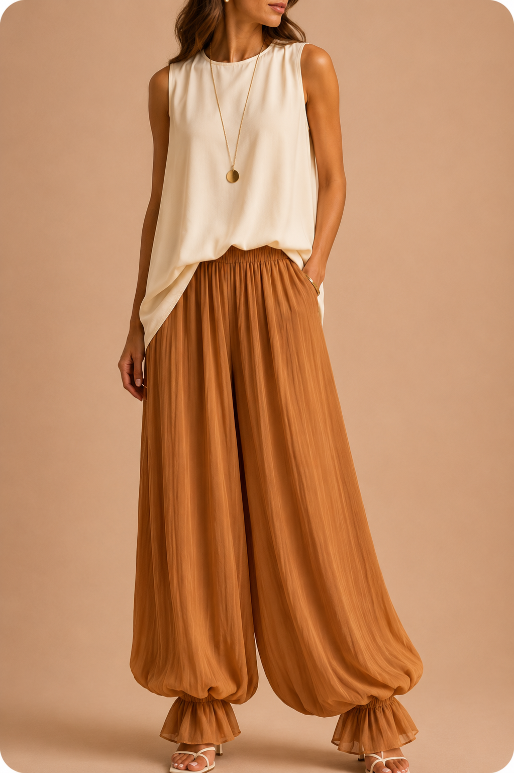 Sara | Pantalón palazzo plisado