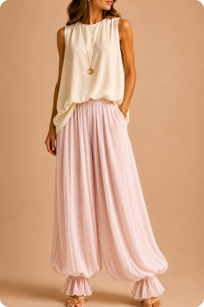 Sara | Pantalón palazzo plisado